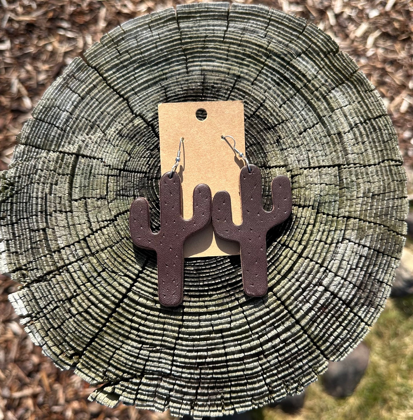 Leather Cactus Earrings