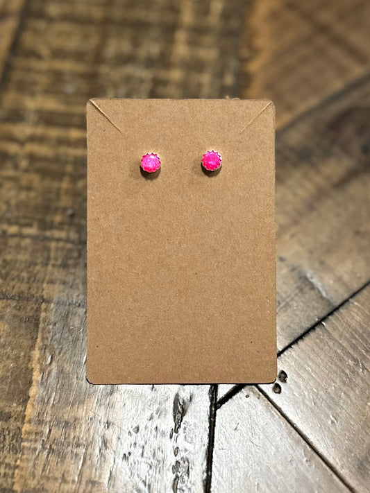 Hot Pink Opal 6mm Earrings