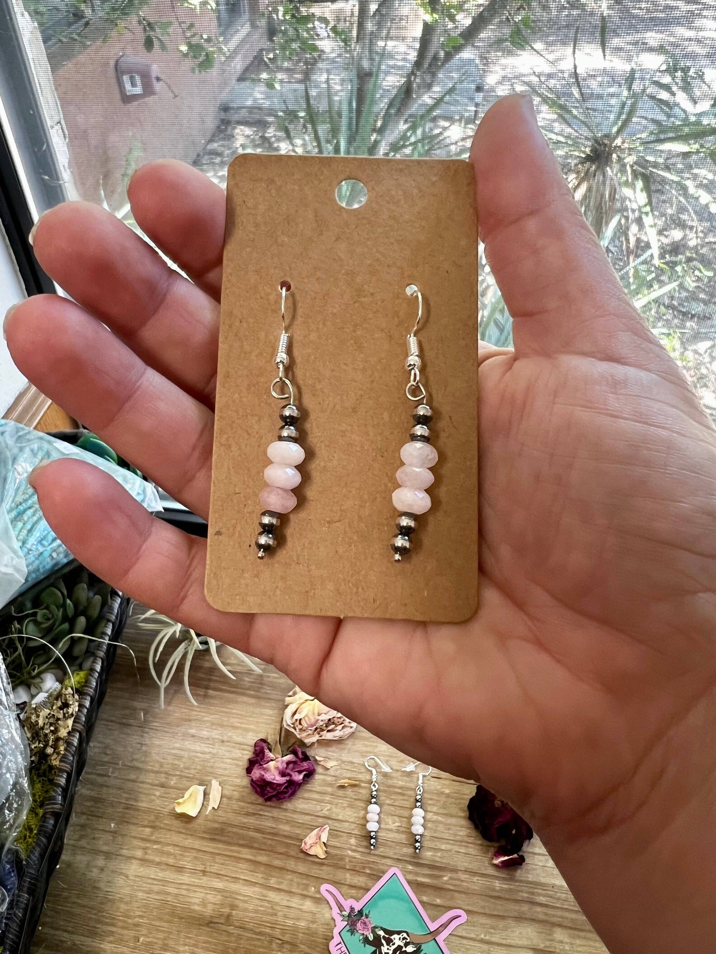 Pink Morganite and Sterling Silver Pearls Earrings